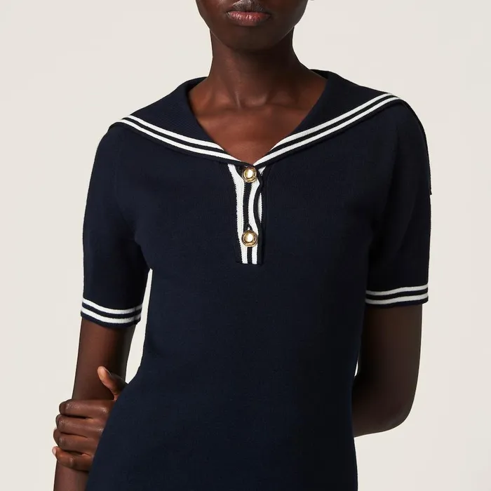 Women Dresses Miu Miu Cotton Minidress Bluewhite Women Dresses Miu Miu Cotton Minidress Bluewhite