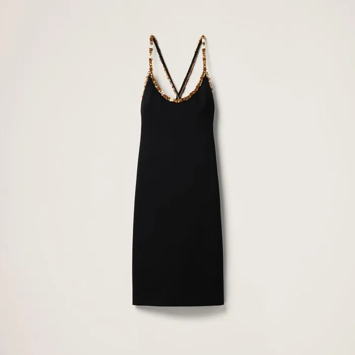 Women Dresses Miu Miu Embroidered Grain De Poudre Dress Black