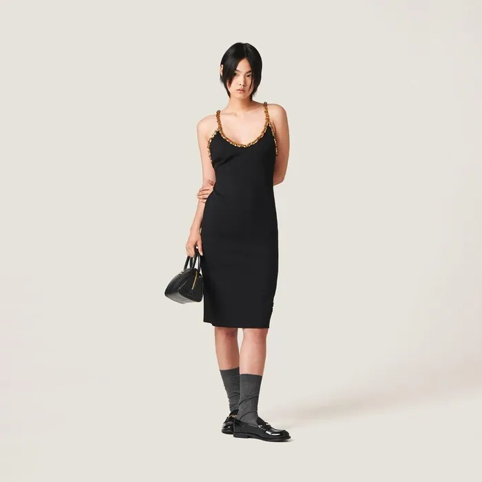 Women Dresses Miu Miu Embroidered Grain De Poudre Dress Black Women Dresses Miu Miu Embroidered Grain De Poudre Dress Black