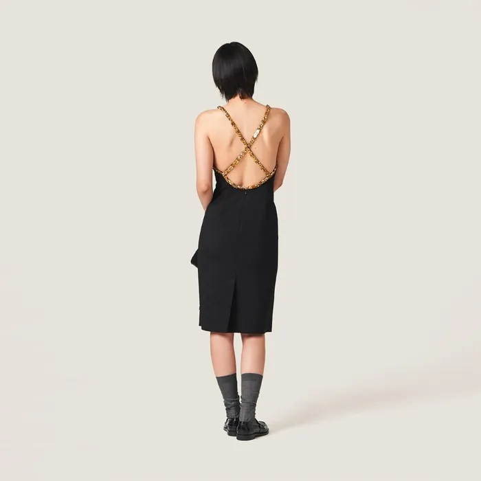 Women Dresses Miu Miu Embroidered Grain De Poudre Dress Black Women Dresses Miu Miu Embroidered Grain De Poudre Dress Black