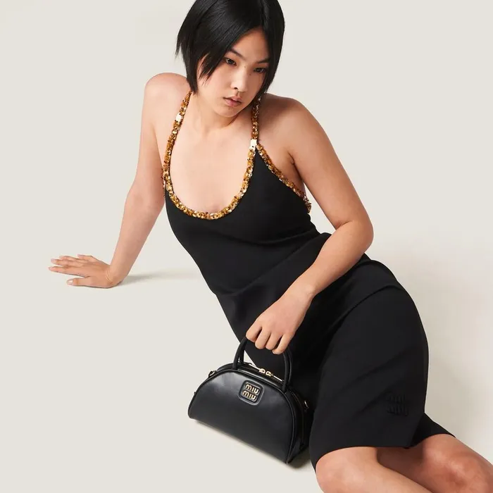Women Dresses Miu Miu Embroidered Grain De Poudre Dress Black Women Dresses Miu Miu Embroidered Grain De Poudre Dress Black