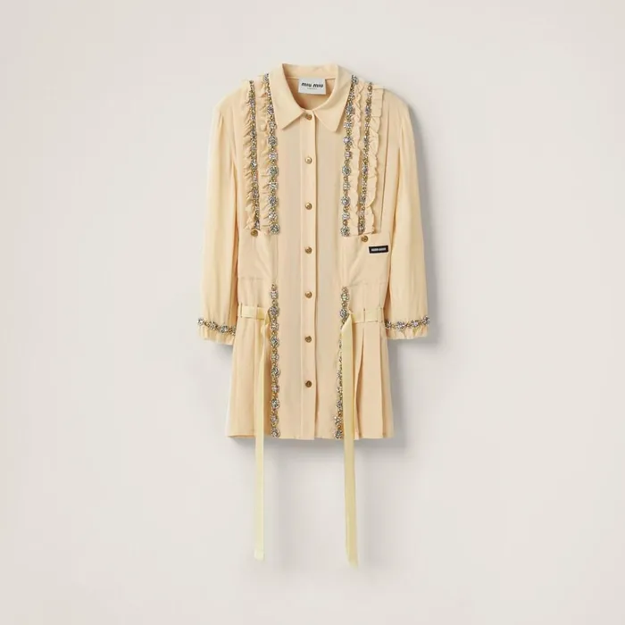 Women Dresses Miu Miu Embroidered Marocain Minidress Vanilla