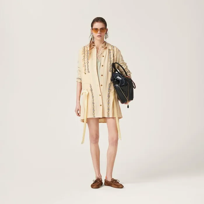 Women Dresses Miu Miu Embroidered Marocain Minidress Vanilla Women Dresses Miu Miu Embroidered Marocain Minidress Vanilla
