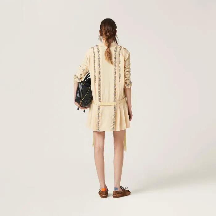 Women Dresses Miu Miu Embroidered Marocain Minidress Vanilla Women Dresses Miu Miu Embroidered Marocain Minidress Vanilla