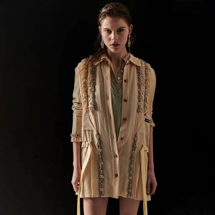 Women Dresses Miu Miu Embroidered Marocain Minidress Vanilla Women Dresses Miu Miu Embroidered Marocain Minidress Vanilla