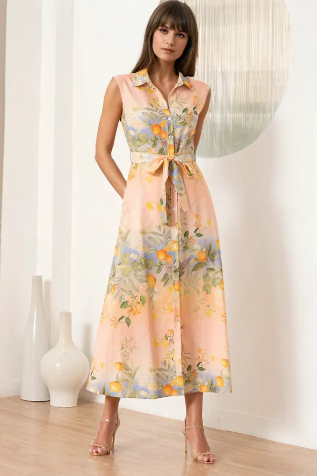 Women Dresses YUMI KIM Cassie Midi Dress Floral Cotton Dress Coastal Grove Sunset