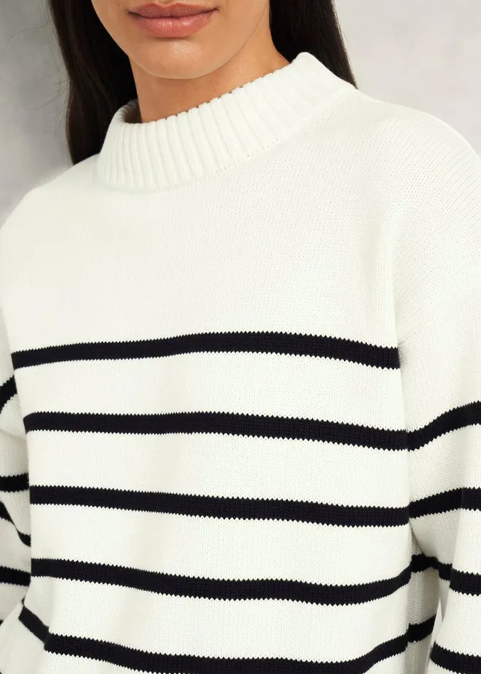 Women Eastnor Cotton Stripe Jumper Ivory Black Hobbs Jumpers and Cardigans