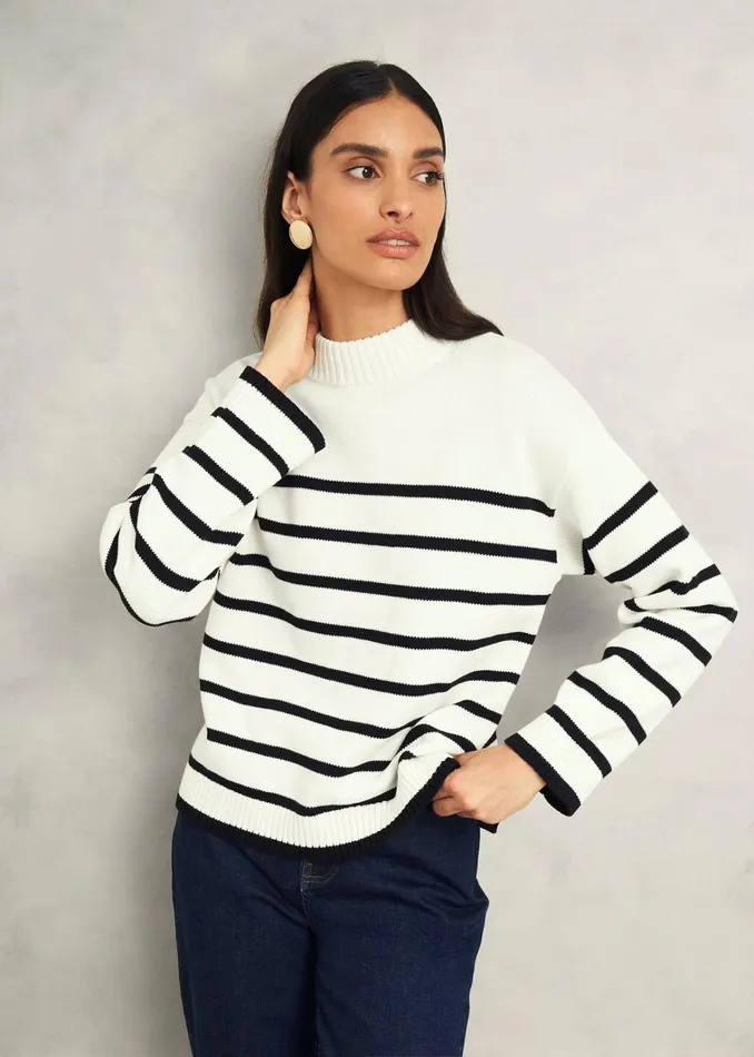 Women Eastnor Cotton Stripe Jumper Ivory Black Hobbs Jumpers and Cardigans
