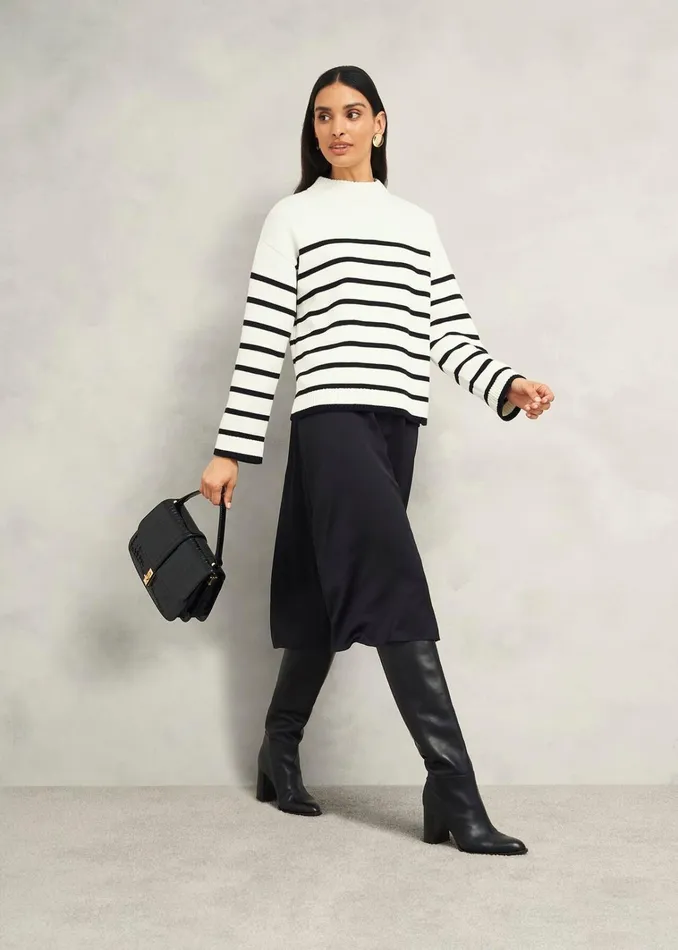Women Eastnor Cotton Stripe Jumper Ivory Black Hobbs Jumpers and Cardigans