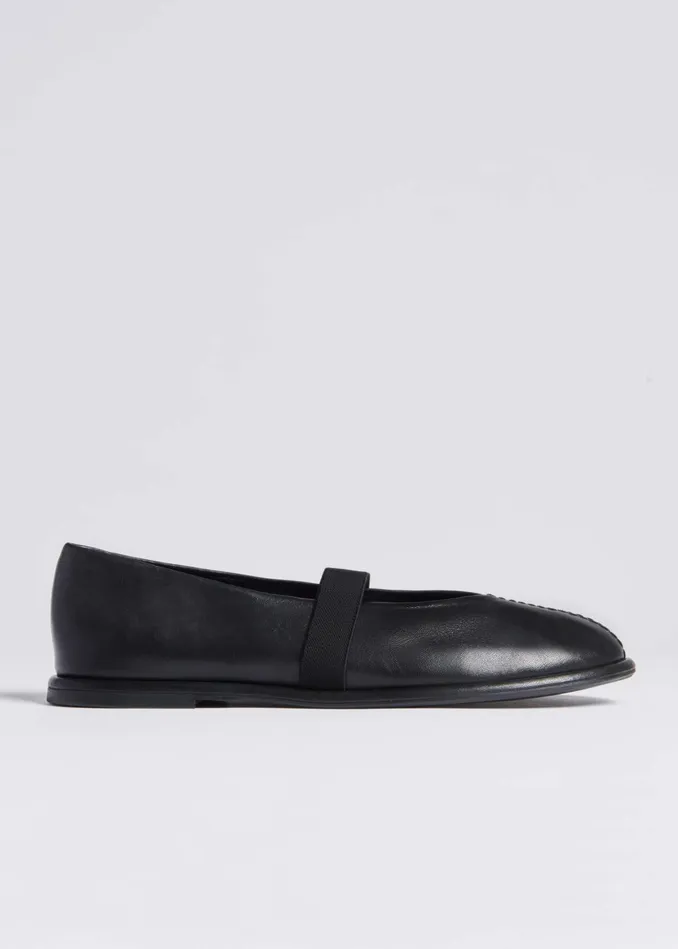 Women Elasticated Strap Mary Jane Black MEEM