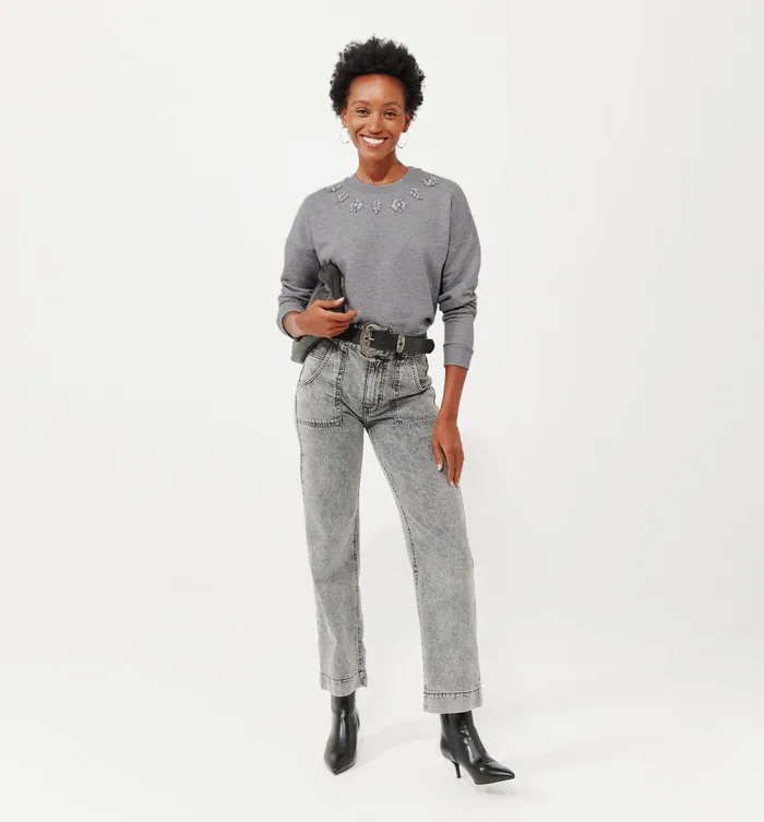 Women Embellished Sweatshirt 8211 Light Grey Promod Jumpers And Cardigans Women Embellished Sweatshirt 8211 Light Grey Promod Jumpers And Cardigans