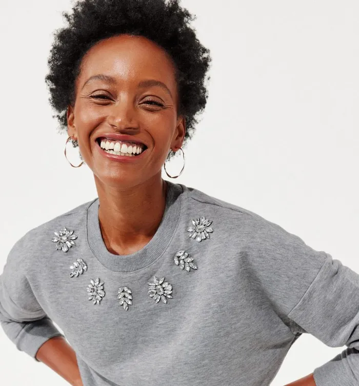Women Embellished Sweatshirt 8211 Light Grey Promod Jumpers And Cardigans Women Embellished Sweatshirt 8211 Light Grey Promod Jumpers And Cardigans