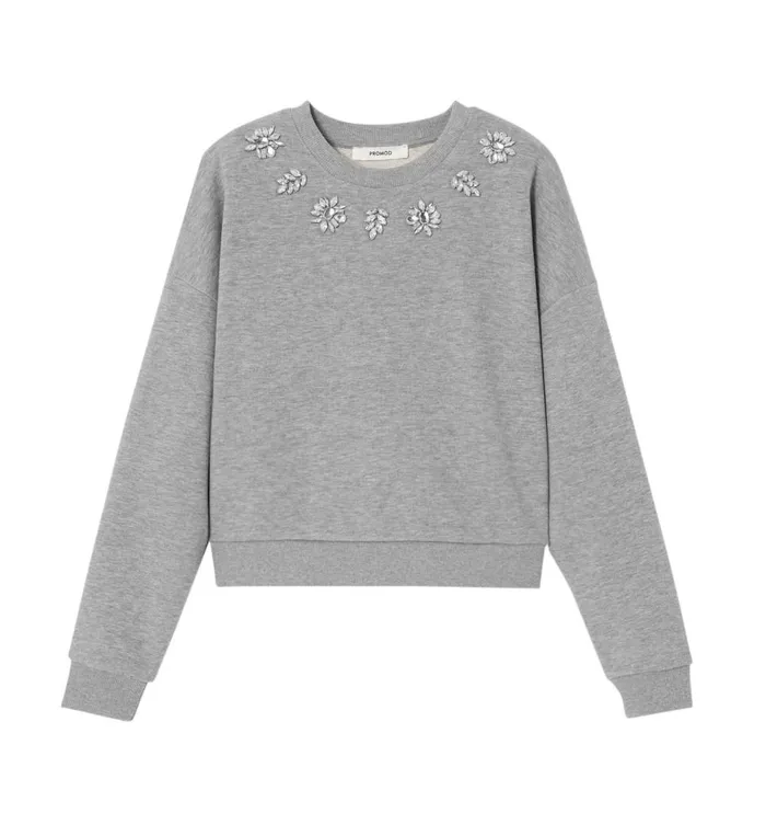 Women Embellished Sweatshirt 8211 Light Grey Promod Jumpers And Cardigans Women Embellished Sweatshirt 8211 Light Grey Promod Jumpers And Cardigans