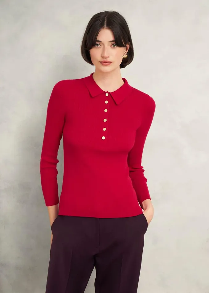 Women Fara Knitted Shirt Rowan Red Hobbs Jumpers and Cardigans