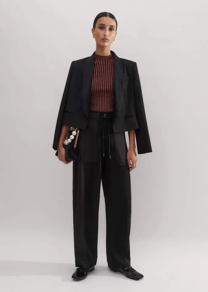 Women Fashioned Rib Metallic Knit Top Deep Merlotbronze MEEM