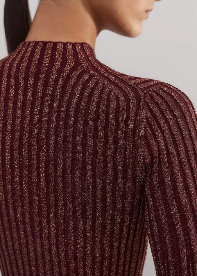 Women Fashioned Rib Metallic Knit Top Deep Merlotbronze MEEM