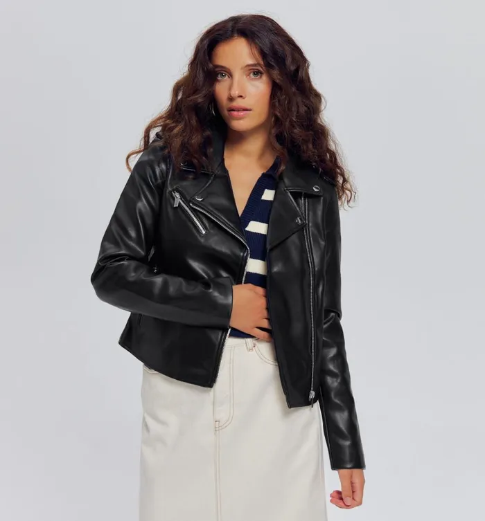 Women Faux Leather Jacket 8211 Black Promod Jackets