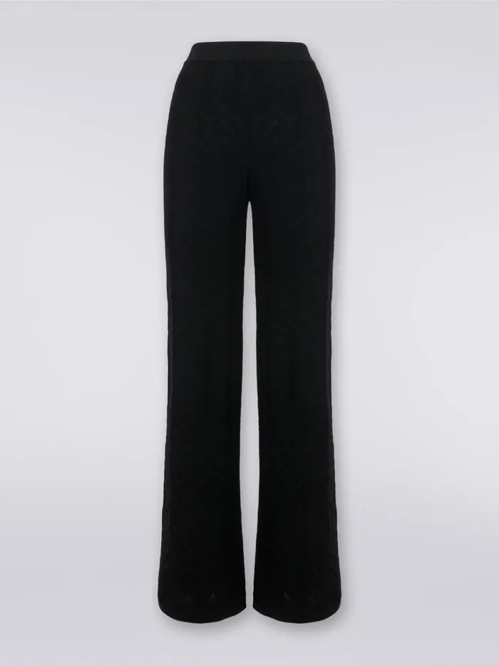 Women Flared EnglishRibbed Wool And Viscose Chevron Trousers Black Missoni Trousers