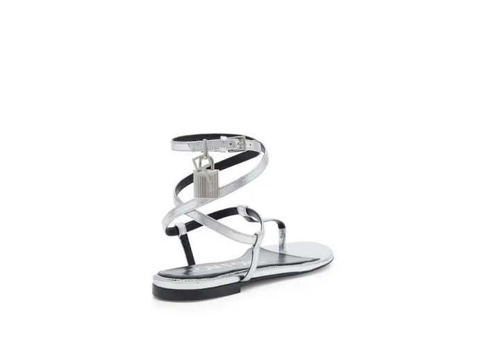 Women Flats Tom Ford Laminated Leather Padlock Sandal Silver Women Flats Tom Ford Laminated Leather Padlock Sandal Silver
