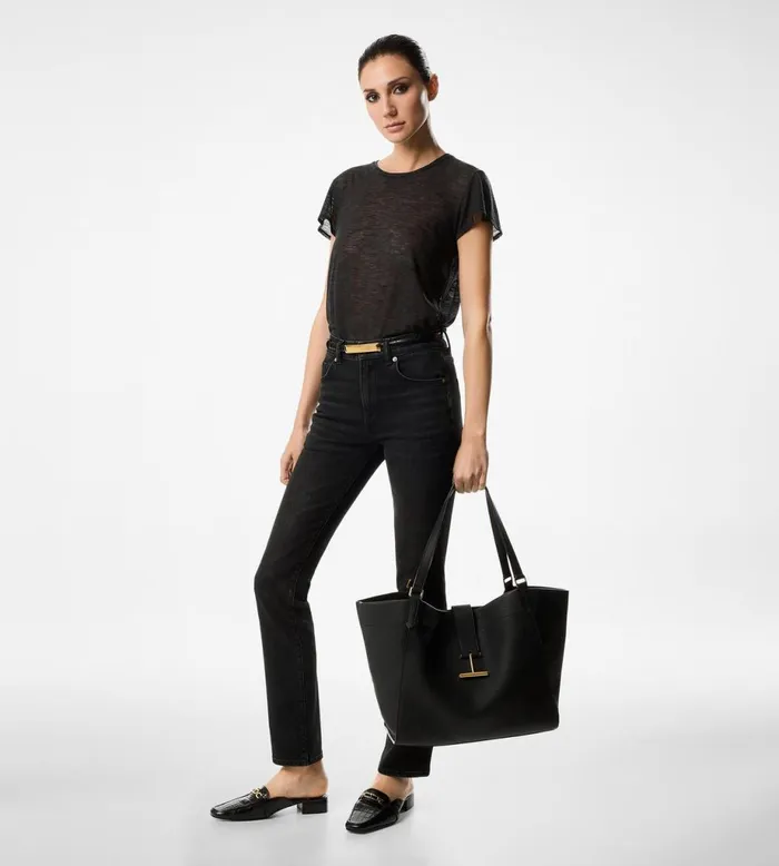 Women Flats Tom Ford Stamped Crocodile Leather Whitney Slipper Black Women Flats Tom Ford Stamped Crocodile Leather Whitney Slipper Black