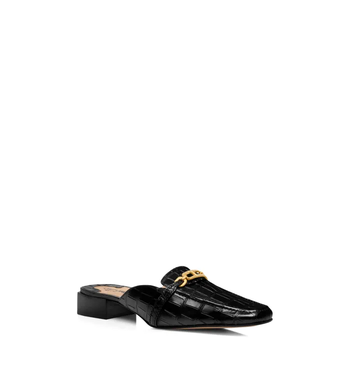 Women Flats Tom Ford Stamped Crocodile Leather Whitney Slipper Black Women Flats Tom Ford Stamped Crocodile Leather Whitney Slipper Black