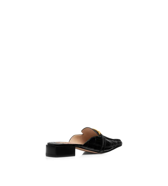 Women Flats Tom Ford Stamped Crocodile Leather Whitney Slipper Black Women Flats Tom Ford Stamped Crocodile Leather Whitney Slipper Black