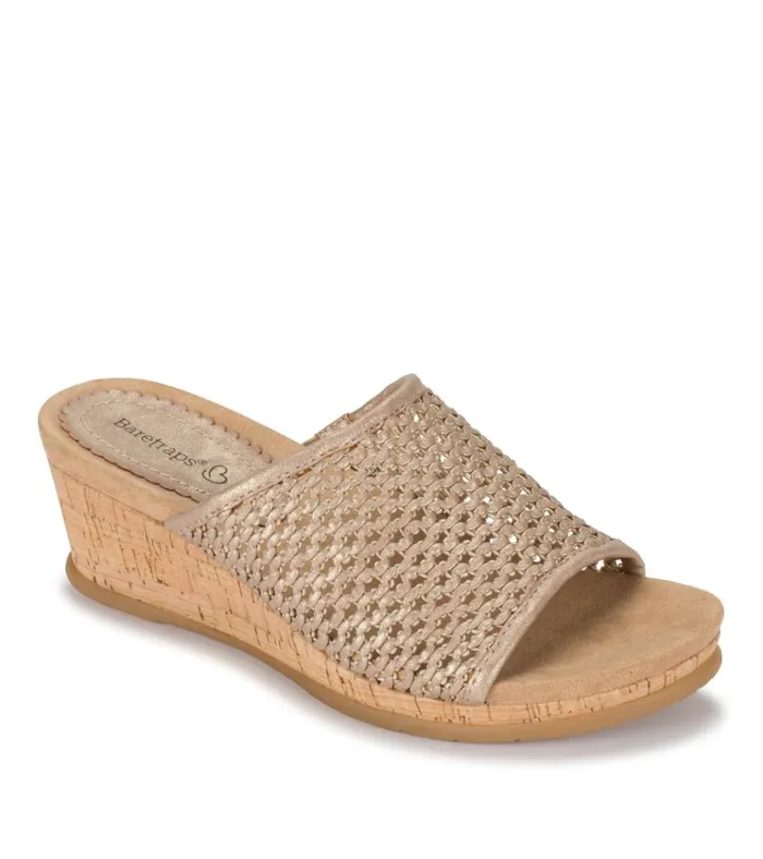 Women Flossey Wedge Slide Sandal Soft Gold Baretraps Wedge Sandals
