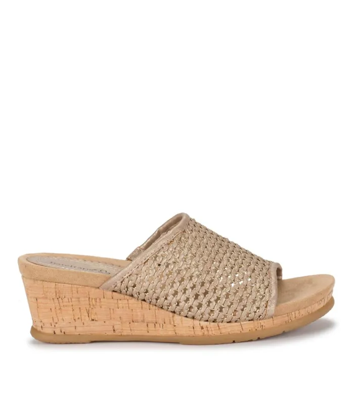 Women Flossey Wedge Slide Sandal Soft Gold Baretraps Wedge Sandals