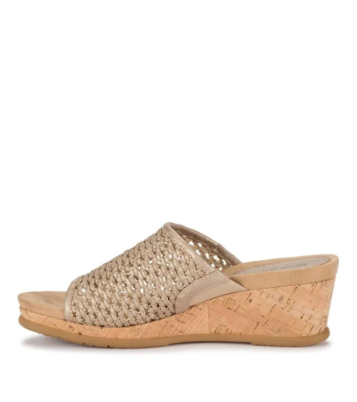Women Flossey Wedge Slide Sandal Soft Gold Baretraps Wedge Sandals