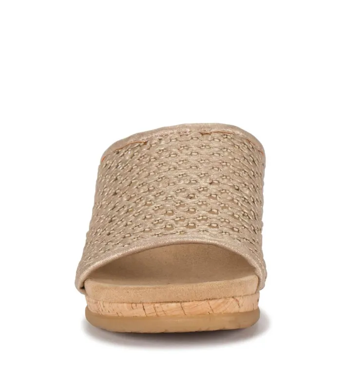 Women Flossey Wedge Slide Sandal Soft Gold Baretraps Wedge Sandals