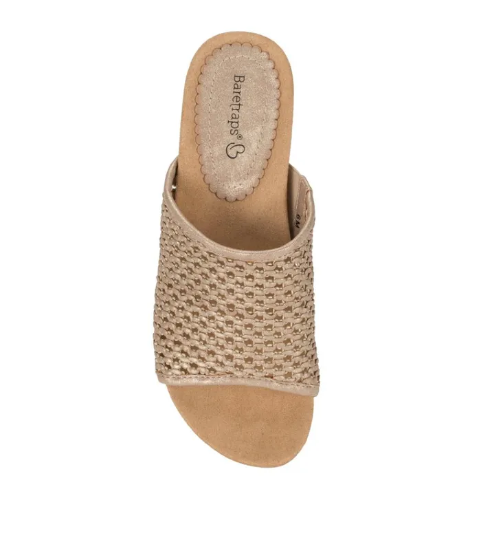 Women Flossey Wedge Slide Sandal Soft Gold Baretraps Wedge Sandals