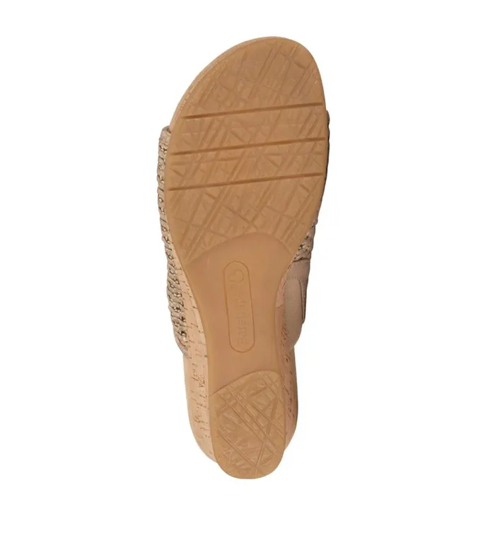 Women Flossey Wedge Slide Sandal Soft Gold Baretraps Wedge Sandals