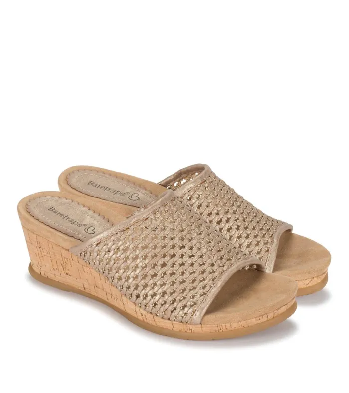 Women Flossey Wedge Slide Sandal Soft Gold Baretraps Wedge Sandals