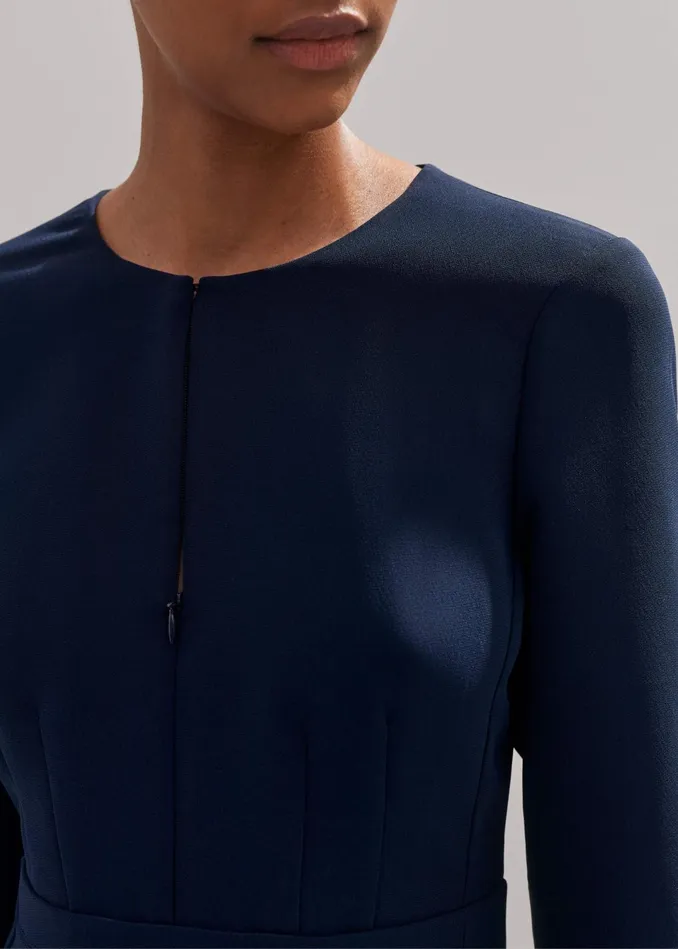 Women Fluid Crepe Elegant Midi Dress Navy Eclipse MEEM