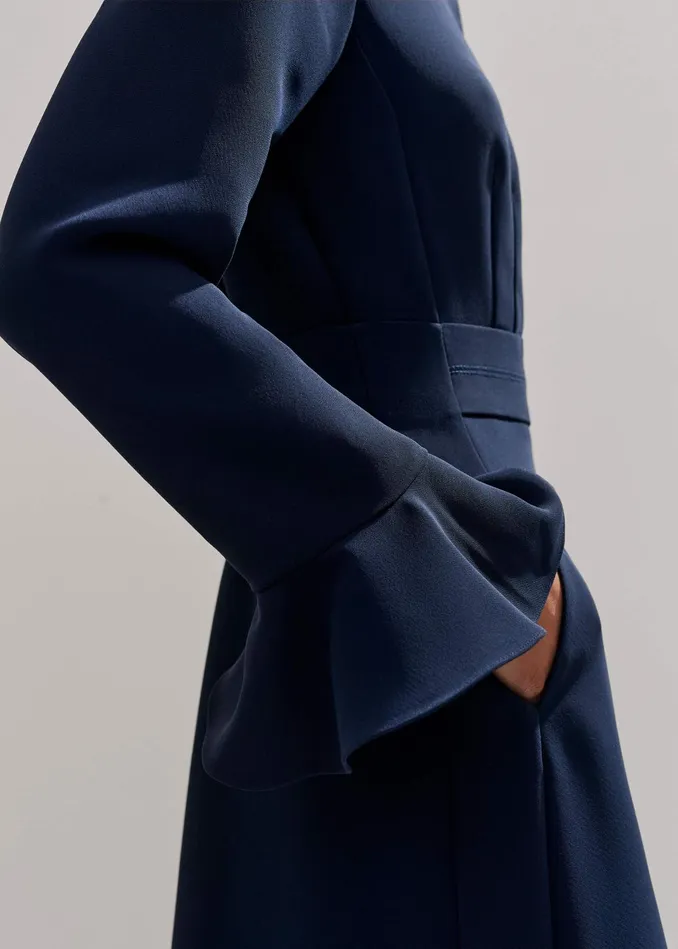 Women Fluid Crepe Elegant Midi Dress Navy Eclipse MEEM