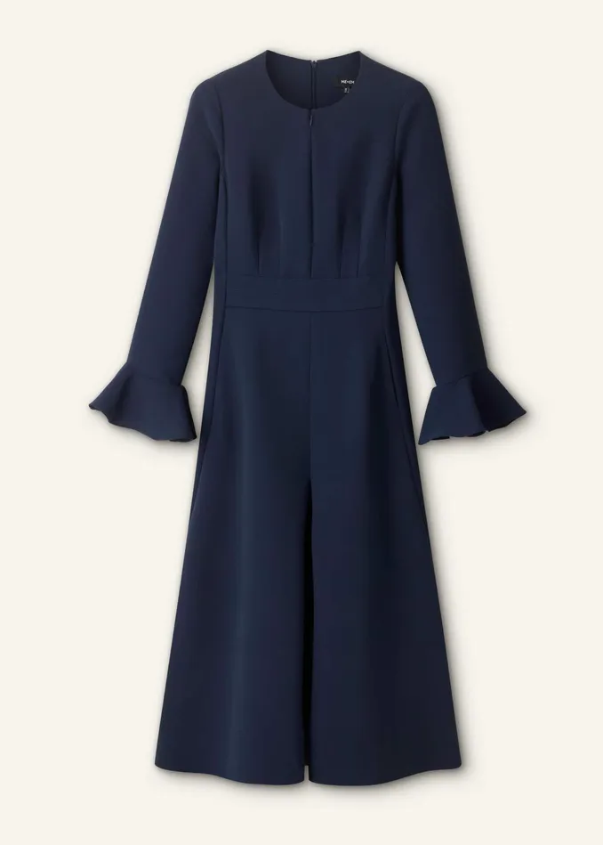 Women Fluid Crepe Elegant Midi Dress Navy Eclipse MEEM