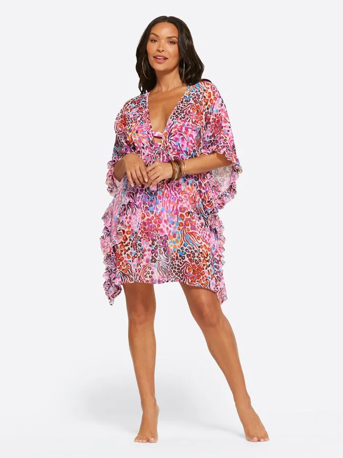 Women French Exit Cover Up In Pink Multi Jessica Simpson Swim