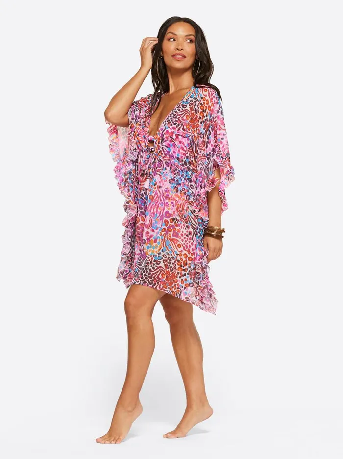 Women French Exit Cover Up In Pink Multi Jessica Simpson Swim