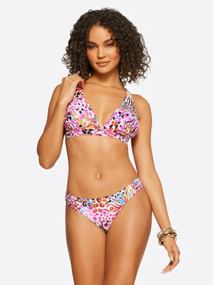 Women French Exit Full Support Triangle Bra In Pink Multi Jessica Simpson Swim
