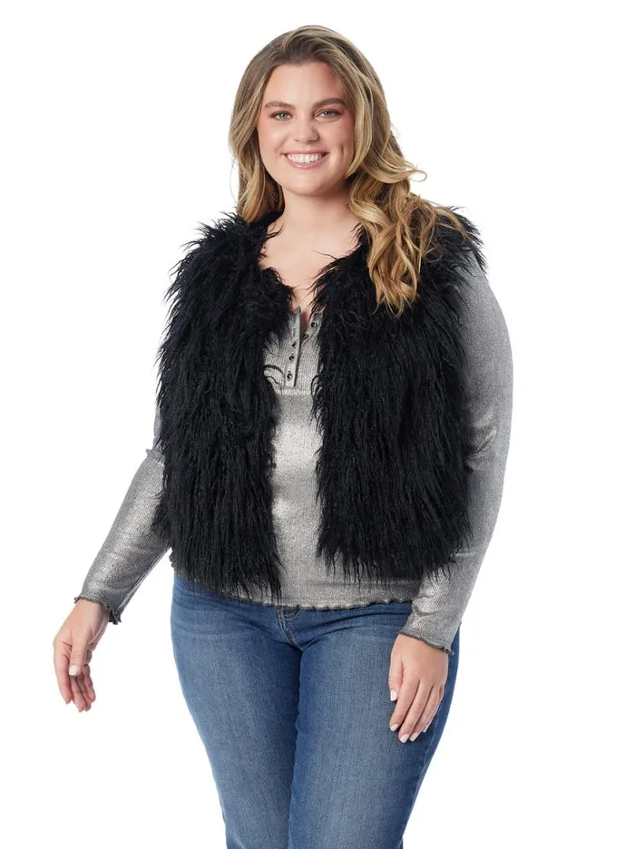 Women Fur Vest In Anthracite Jessica Simpson Tops and Tees