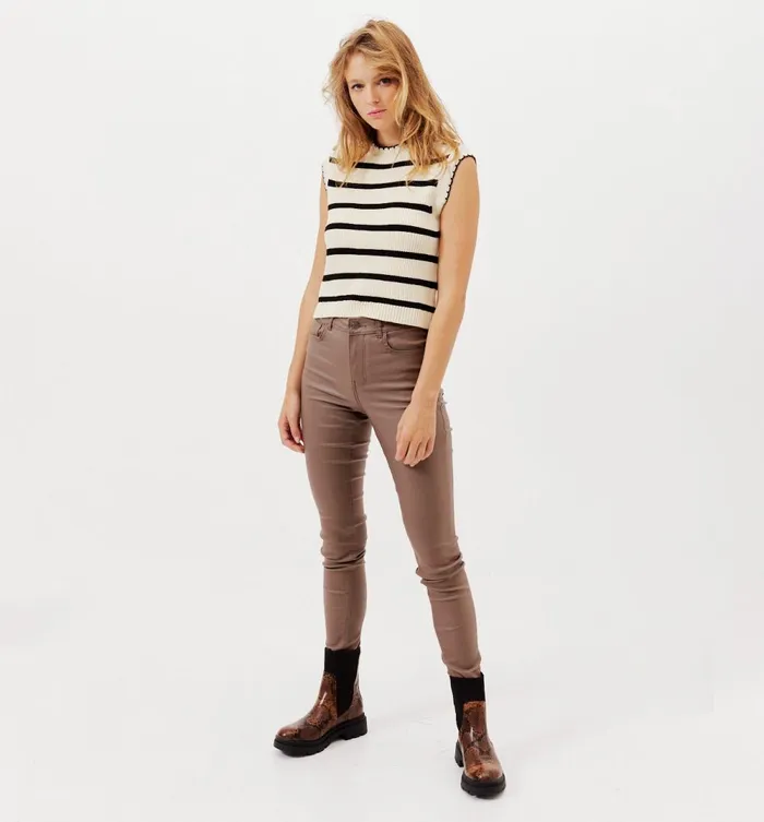 Women Gaspard Coated Skinny Jeans 8211 Cognac Brown Promod Jeans