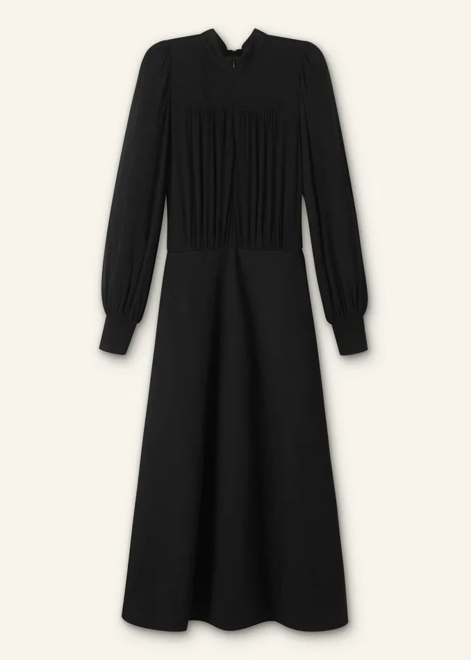 Women Gather Detail Midi Dress Black MEEM