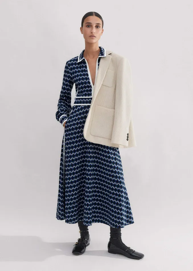 Women Geo Jacquard Midi Dress Blacksapphire Bluecream MEEM