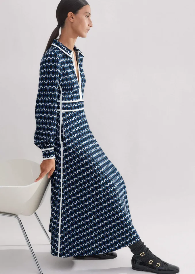 Women Geo Jacquard Midi Dress Blacksapphire Bluecream MEEM
