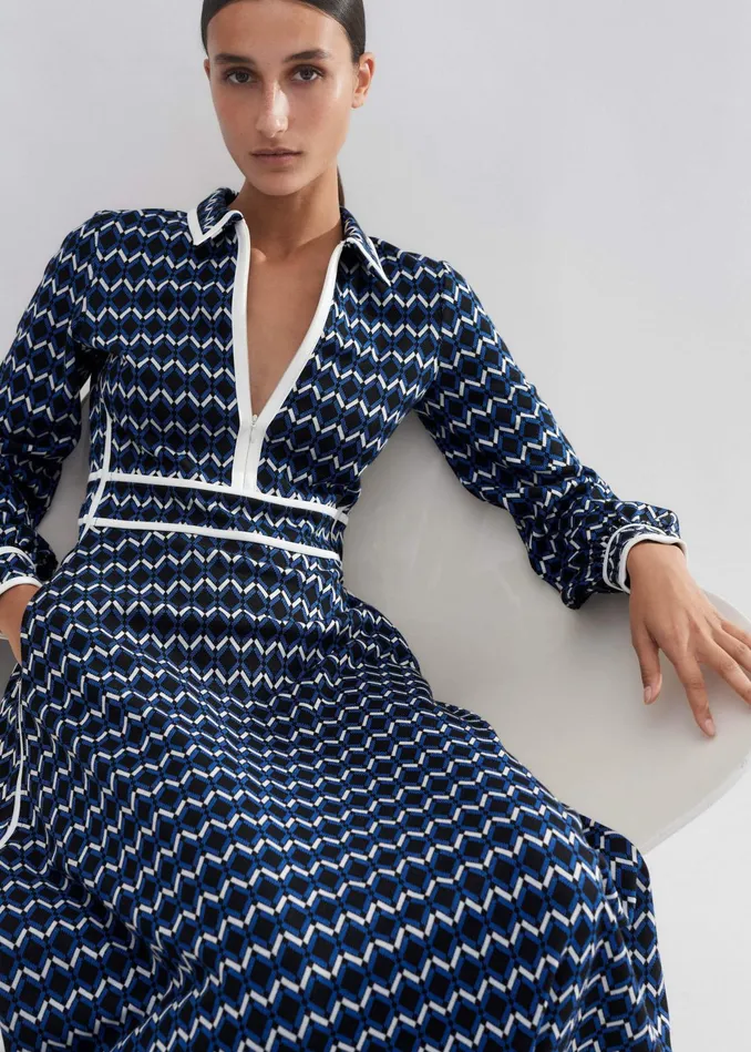Women Geo Jacquard Midi Dress Blacksapphire Bluecream MEEM