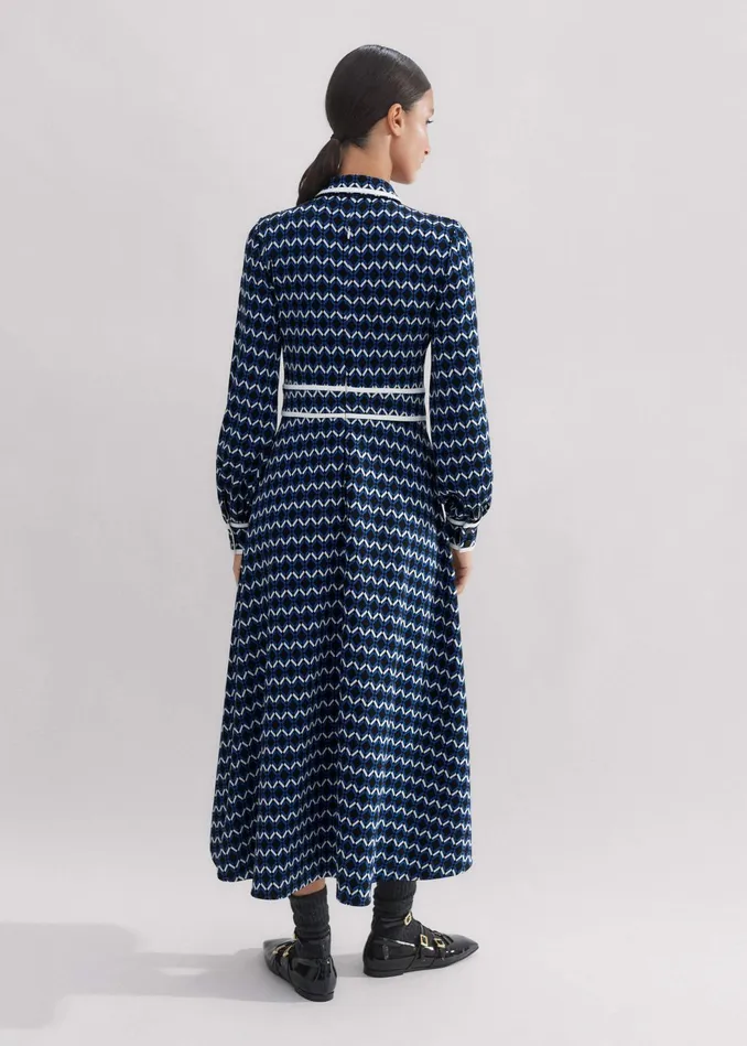 Women Geo Jacquard Midi Dress Blacksapphire Bluecream MEEM