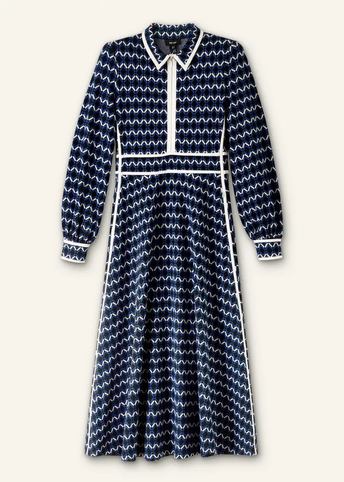 Women Geo Jacquard Midi Dress Blacksapphire Bluecream MEEM
