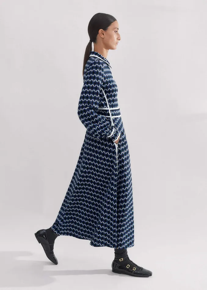 Women Geo Jacquard Midi Dress Blacksapphire Bluecream MEEM