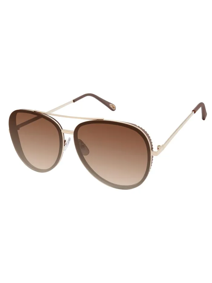Women Glam Aviator Pilot Sunglasses In Gold and Brown Jessica Simpson Sunglasses