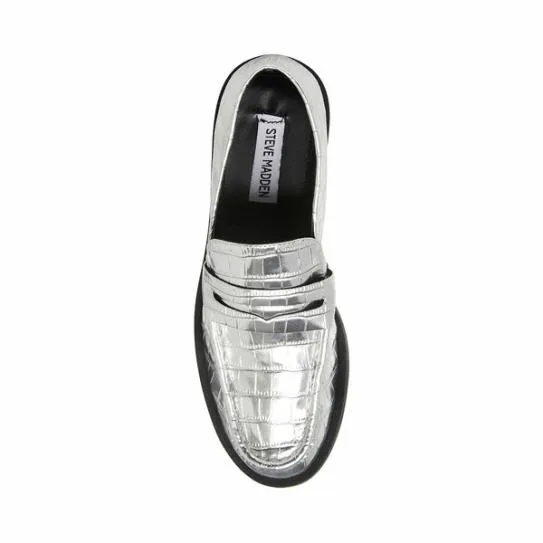 Women GOODMAN SILVER CROCODILE Silver Croco Steve Madden Loafers and Flats Women GOODMAN SILVER CROCODILE Silver Croco Steve Madden Loafers and Flats